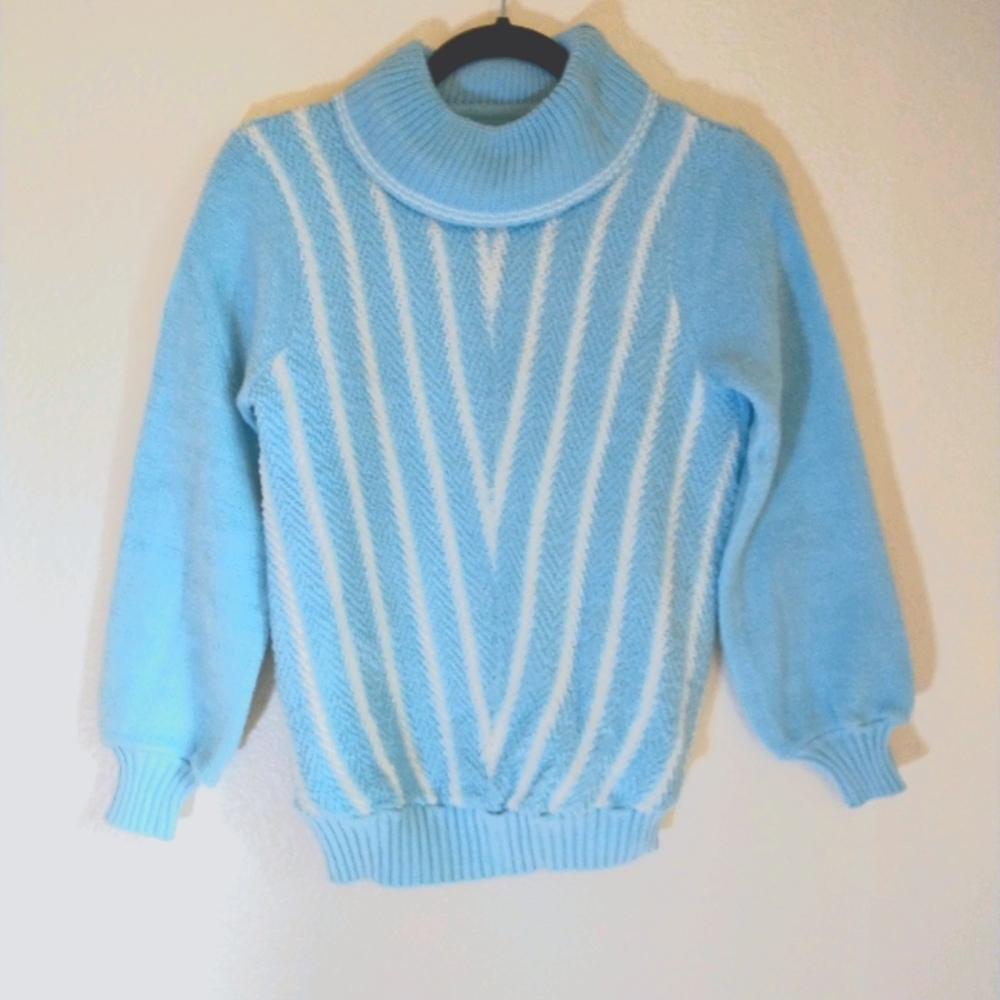 Vintage blue white stripe Terry cloth crop sweater